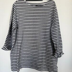 Denver Hayes Grey & White Striped Top | Women’s 2XL | Relaxed Fit